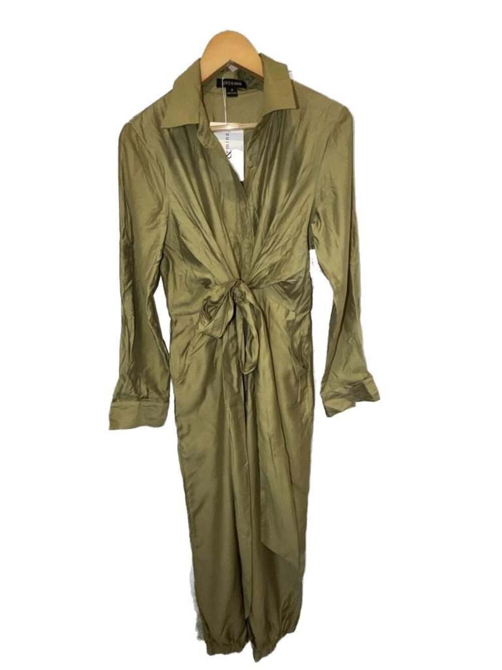 Hers & Mine Olive Green Long Sleeve Button-Down Twist-Waist Jumpsuit